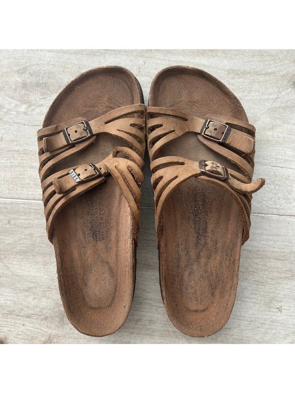 Birkenstock Granada Brown Oiled Leather Slide Sandals EU 37 US 6-6.5